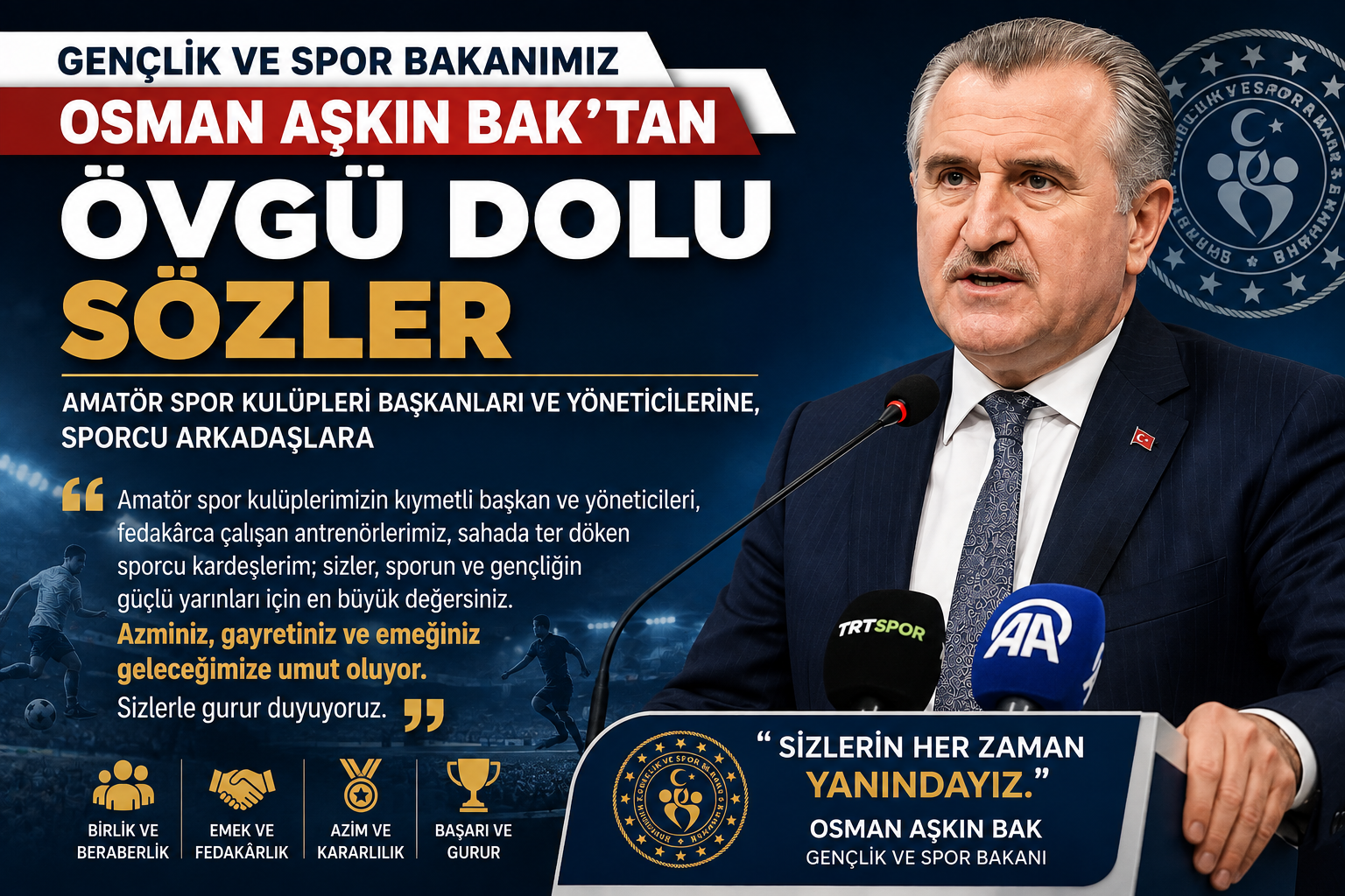 Gençlik ve Spor Bakanı Osman Aşkın Bak: "Amatör Kulüp Mahallesini Kucaklar, Gence Doğru İnsan Olmayı Öğretir!"